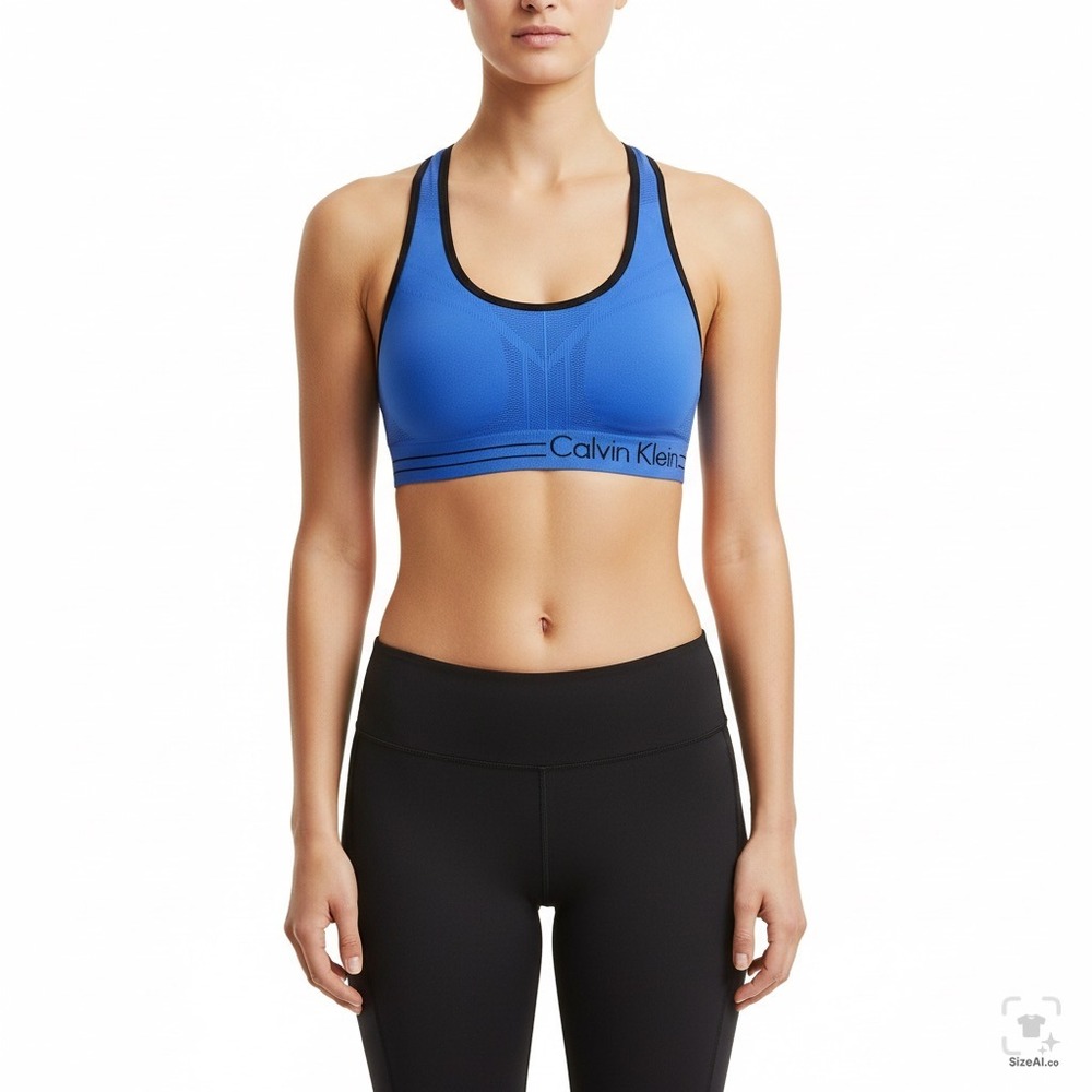 Calvin Klein‎ Performance Womens Blue Seamless Racerback Sports Bra Logo Band